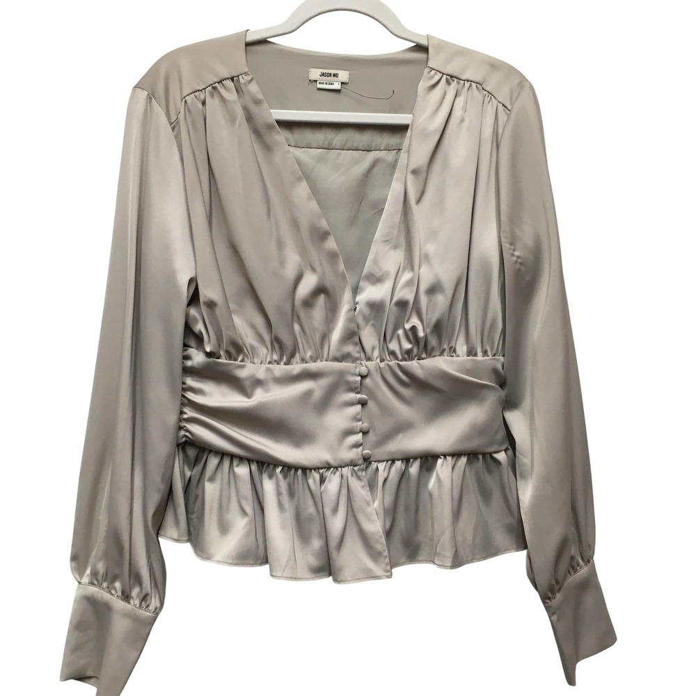 Jason Wu Satin Peplum Blouse Women's Large Champagne Elegant Chic Evening Top